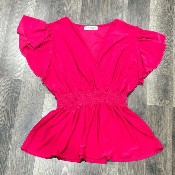 Jon & Anna Bright Pink Ruffle Blouse - Picture 1 of 2